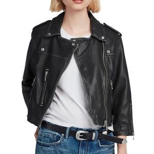 All Saints Lara cropped black leather jacket size 8 US